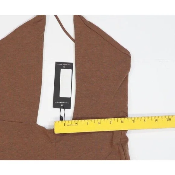 PRETTYLITTLETHING Romper Womens 8 Brown Halter Plunge Sleeveless Jersey Shorts - Picture 3 of 12